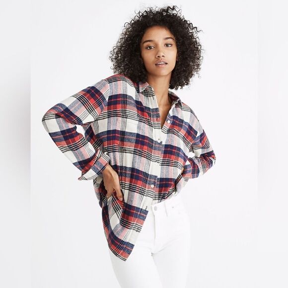 Madewell Oversized Ex-Boyfriend Shirt in Baker Plaid size XS soft warm cozy top - Picture 3 of 17